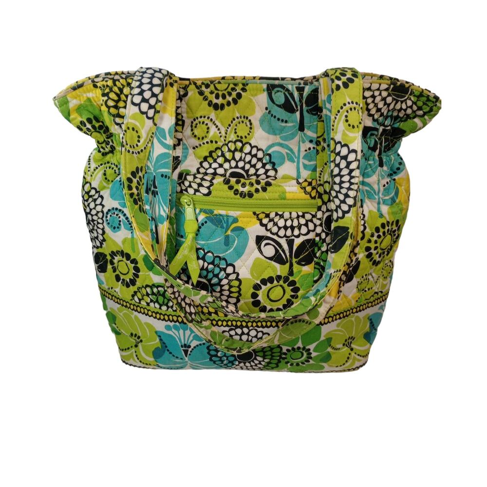 Vera Bradley Bag Tote Purse Quilted Green Blue White Fabric